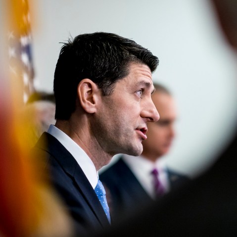 Speaker of the House Paul Ryan talks to reporters following the weekly House GOP Conference meeting at the U.S. Capitol on Jan. 12, 2016 in Washington, D.C. (Photo by Pete Marovich/Getty)