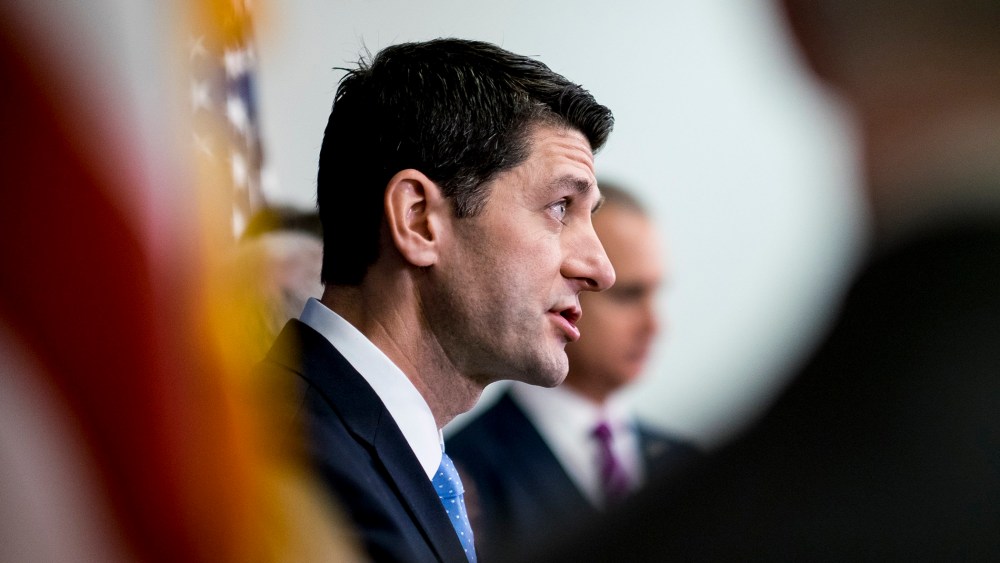 Speaker of the House Paul Ryan talks to reporters following the weekly House GOP Conference meeting at the U.S. Capitol on Jan. 12, 2016 in Washington, D.C. (Photo by Pete Marovich/Getty)