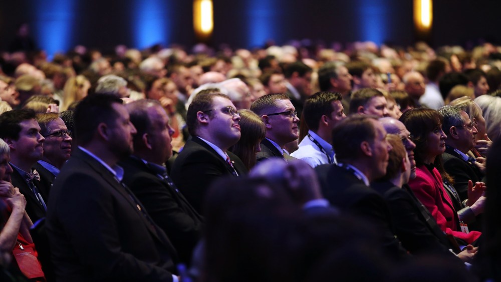 Members of the audience watch the Fox News/Google GOP Debate, Jan. 28, 2016, at the Iowa Events Center in Des Moines, Iowa. (Photo by Scott Olson/Getty)
