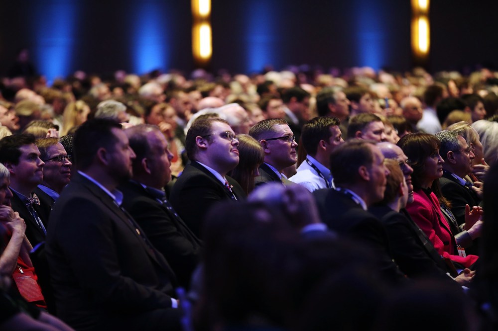 Members of the audience watch the Fox News/Google GOP Debate, Jan. 28, 2016, at the Iowa Events Center in Des Moines, Iowa. (Photo by Scott Olson/Getty)