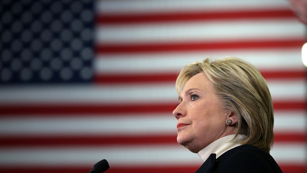 Democratic presidential candidate, former Secretary of State Hillary Clinton speaks at her primary night gathering at Southern New Hampshire University on February 9, 2016 in Hooksett, N.H. (Photo by Justin Sullivan/Getty)