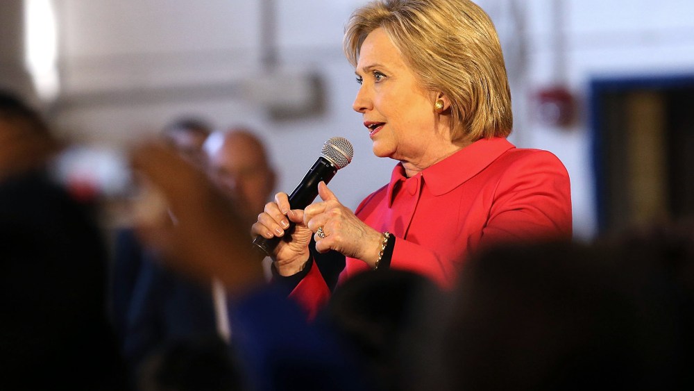 Democratic presidential candidate Hillary Clinton speaks to voters on Feb. 12, 2016 in Denmark, S.C. (Photo by Spencer Platt/Getty)