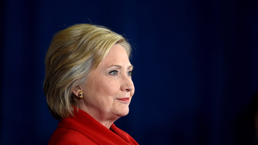 Democratic presidential candidate Hillary Clinton looks on during a get-out-the-caucus event at the Mountain Shadows Community Center on Feb. 14, 2016 in Las Vegas, Nev. (Photo by Ethan Miller/Getty)