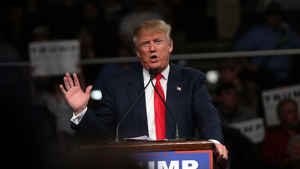 Republican presidential candidate Donald Trump speaks on Feb. 17, 2016 in Sumter, S.C. (Photo by Spencer Platt/Getty)