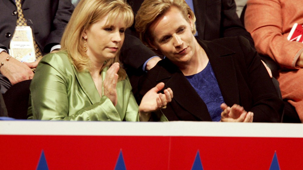 Elizabeth(L) and Mary Cheney, daughters of Vice President Dick Cheney, attend the Republican National Convention at Madison Square Garden in New York, N.Y. on Sept. 1, 2004.
