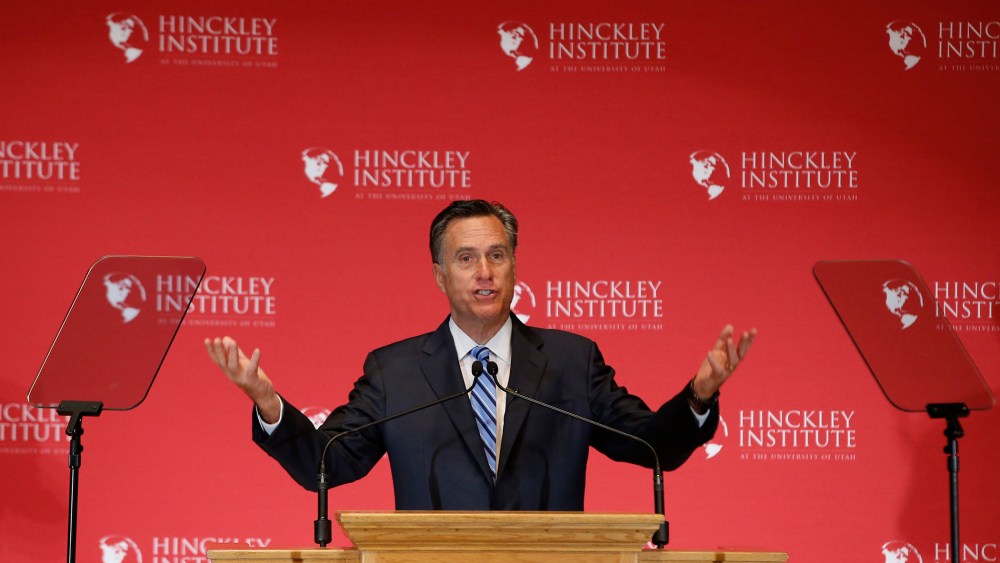 Mitt Romney gives a speech on the state of the Republican party at the Hinckley Institute of Politics on the campus of the University of Utah on March 3, 2016 in Salt Lake City, Utah. (Photo by George Frey/Getty)