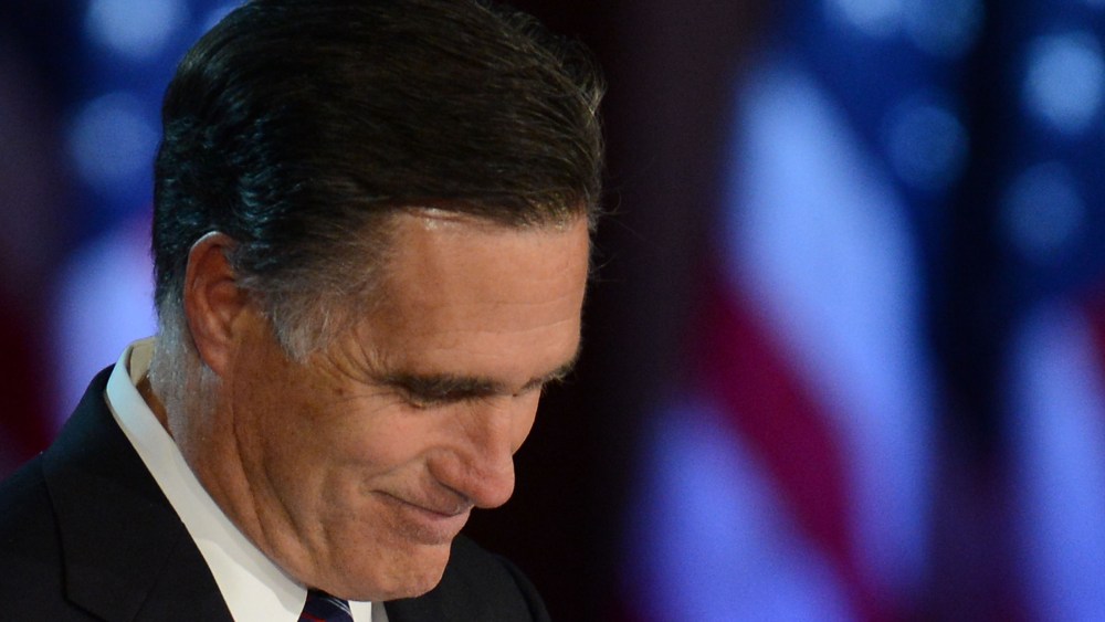 Mitt Romney conceding the 2012 election to President Obama on Tuesday, Nov. 6 in Boston. (Don Emmert/AFP/Getty Images)