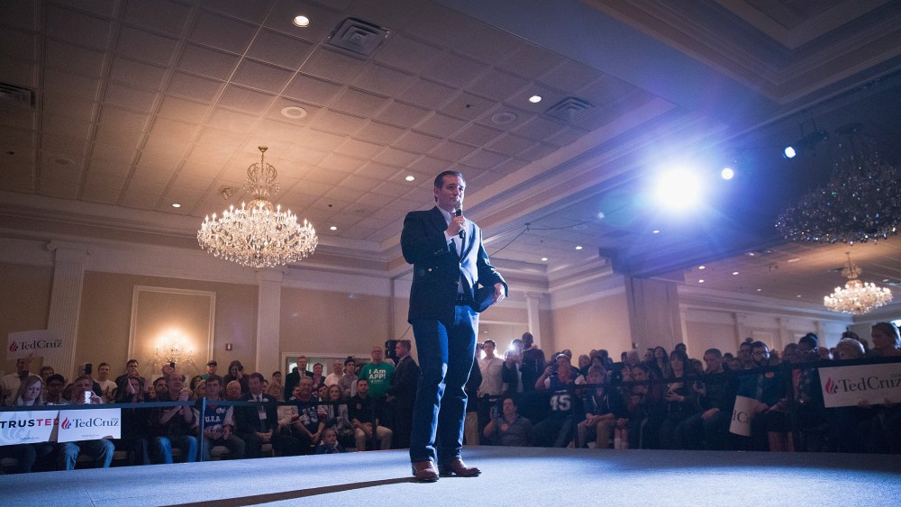 Republican presidential candidate Sen. Ted Cruz (R-TX) speaks at a campaign rally at Abbington Banquets on March 14, 2016 in Glen Ellyn, Ill. (Photo by Scott Olson/Getty)