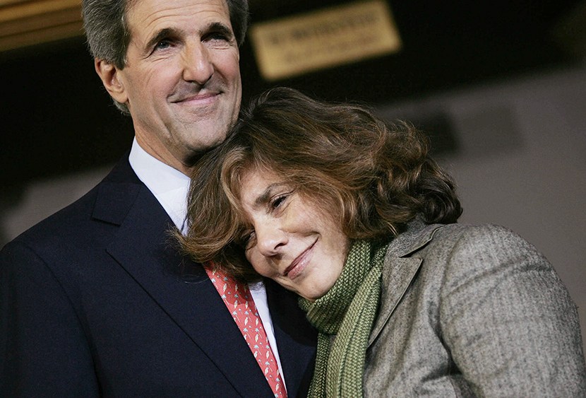 Former Democratic presidential candidate U.S. Senator John Kerry (D-MA) stands on stage with his wife Teresa Heinz Kerry after delivering his concession speech at Faneuil Hall November 3, 2004 in Boston, Massachusetts.  (Photo by Chris Hondros/Getty...