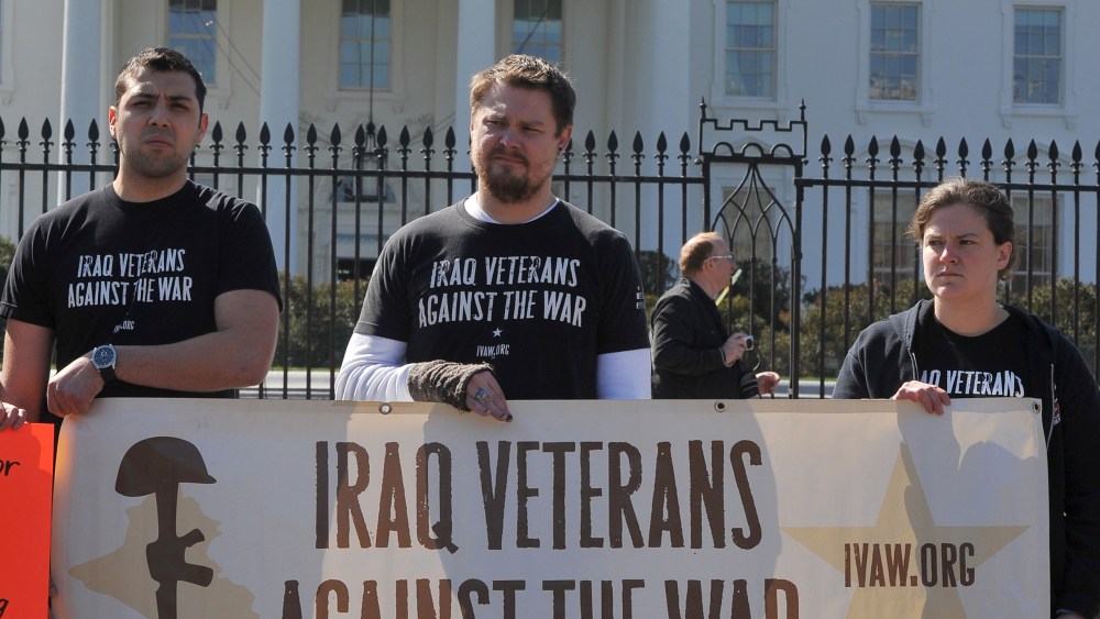 Iraq War Veterans Aganst the War, protest outside the White House in Washington DC on March 19, 2013, marking the 10th anniversary of the Iraq war. The organizers launched the "right to heal" campaign, addressing the human rights violations in Iraq....