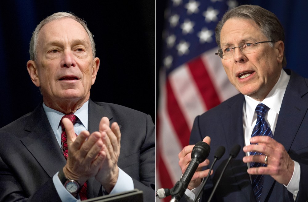 This March 24, 2013 combination of file images shows New York City Mayor Michael Bloomberg(L) and National Rifle Association head Wayne LaPierre. (AFP PHOTO / FILESFILES/AFP/Getty Images)