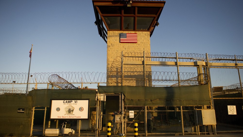 File Photo: This January 19, 2012  file photo reviewed by the US military shows the front gate of "Camp Six" detention facility of the Joint Detention Group at the US Naval Station in Guantanamo Bay, Cuba. (Photo by Jim WATSON/AFP/Getty)