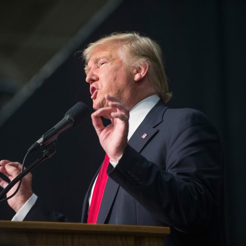 Republican presidential candidate Donald Trump speaks to guests and supporters during a rally at the Indiana State Fairgrounds on April 20, 2016 in Indianapolis, Ind. (Photo by Scott Olson/Getty)