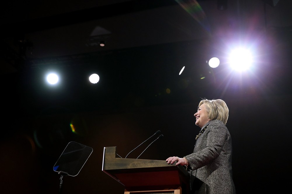 Democratic presidential candidate Hillary Clinton speaks during her primary night gathering at the Philadelphia Convention Center on April 26, 2016 in Philadelphia, Pa. (Photo by Justin Sullivan/Getty)