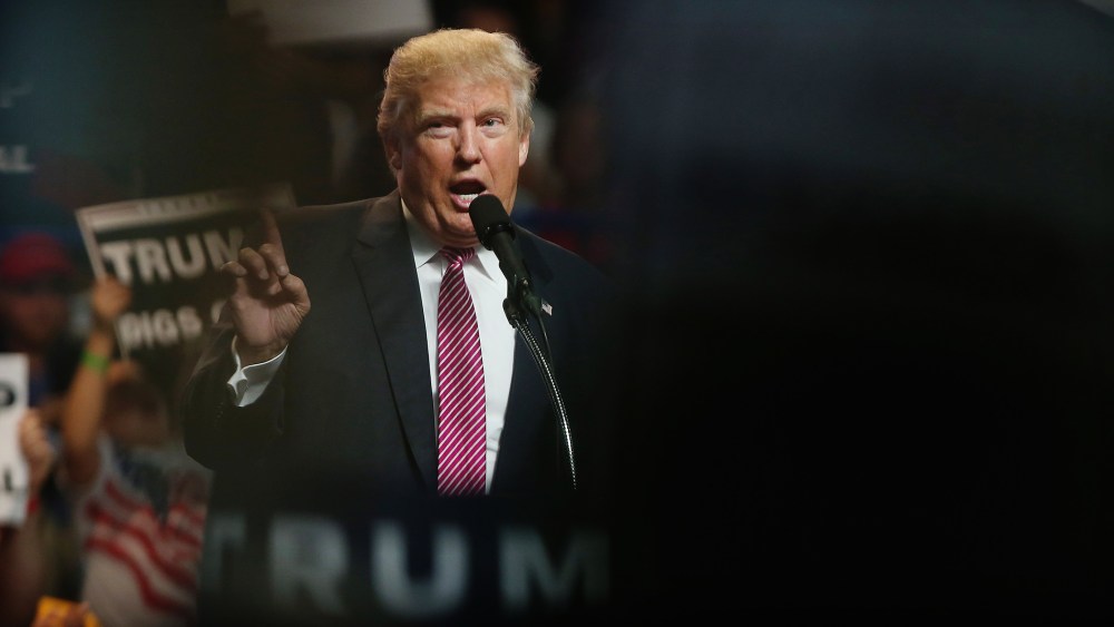 Republican Presidential candidate Donald Trump speaks during his rally at the Charleston Civic Center on May 5, 2016 in Charleston, W. Va. (Photo by Mark Lyons/Getty)