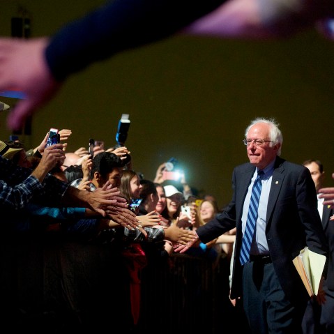 Democratic presidential candidate Bernie Sanders (D-VT) arrives for a campaign rally at Boardwalk Hall on May 9, 2016 in Atlantic City, N.J. (Photo by Mark Makela/Getty)