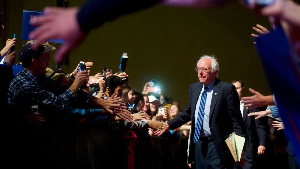 Democratic presidential candidate Bernie Sanders (D-VT) arrives for a campaign rally at Boardwalk Hall on May 9, 2016 in Atlantic City, N.J. (Photo by Mark Makela/Getty)