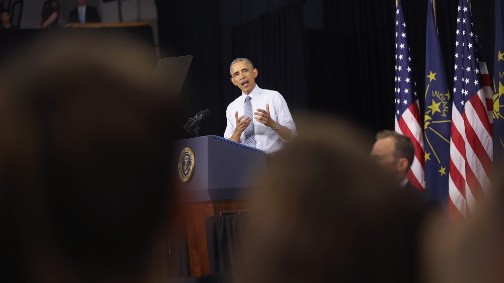 President Barack Obama speaks on June 1, 2016 in Elkhart, Ind. (Photo by Scott Olson/Getty)