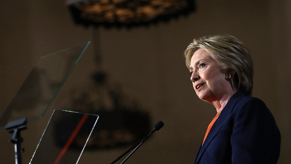Democratic presidential candidate former Secretary of State Hillary Clinton delivers a national security address on June 2, 2016 in San Diego, Calif. (Photo by Justin Sullivan/Getty)