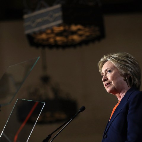 Democratic presidential candidate former Secretary of State Hillary Clinton delivers a national security address on June 2, 2016 in San Diego, Calif. (Photo by Justin Sullivan/Getty)