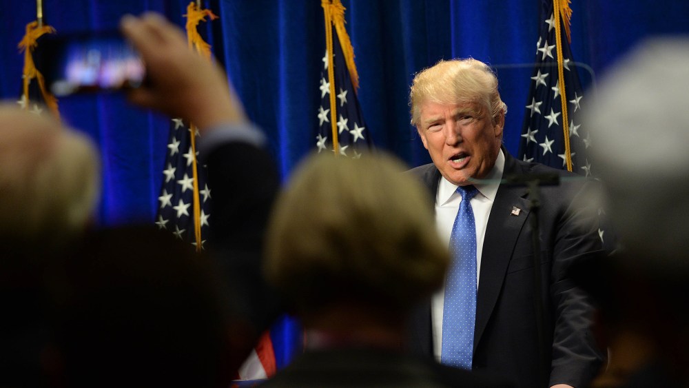 Republican Presidential candidate Donald Trump speaks at Saint Anselm College June 13, 2016 in Manchester, N.H. (Photo by Darren McCollester/Getty)