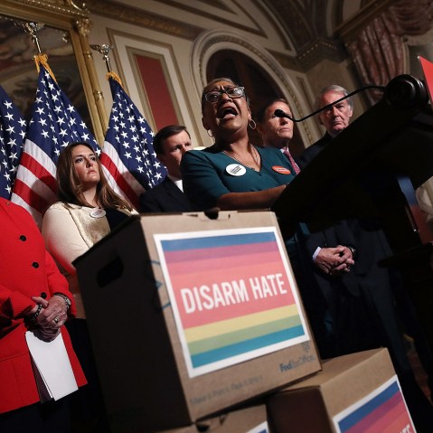 In the wake of the recent shooting in Orlando, Fla., the Rev. Sharon Risher, who lost three relatives in the June 17, 2015 shooting at a church in Charleston, S.C., calls for action on gun violence, June 16, 2016. (Photo by Win McNamee/Getty)