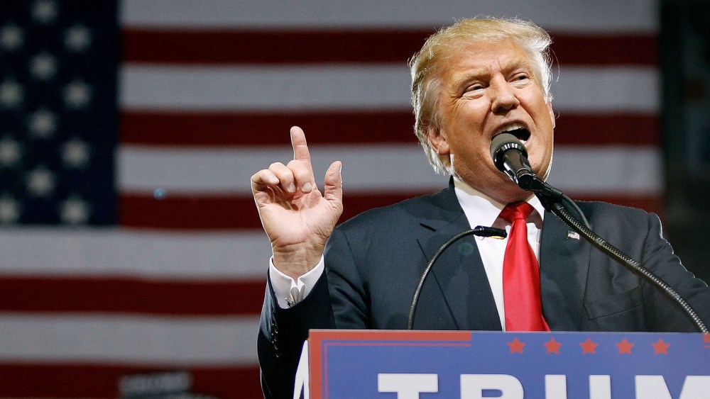 Republican presidential candidate Donald Trump speaks to a crowd of supporters during a campaign rally on June 18, 2016 in Phoenix, Ariz. (Photo by Ralph Freso/Getty)