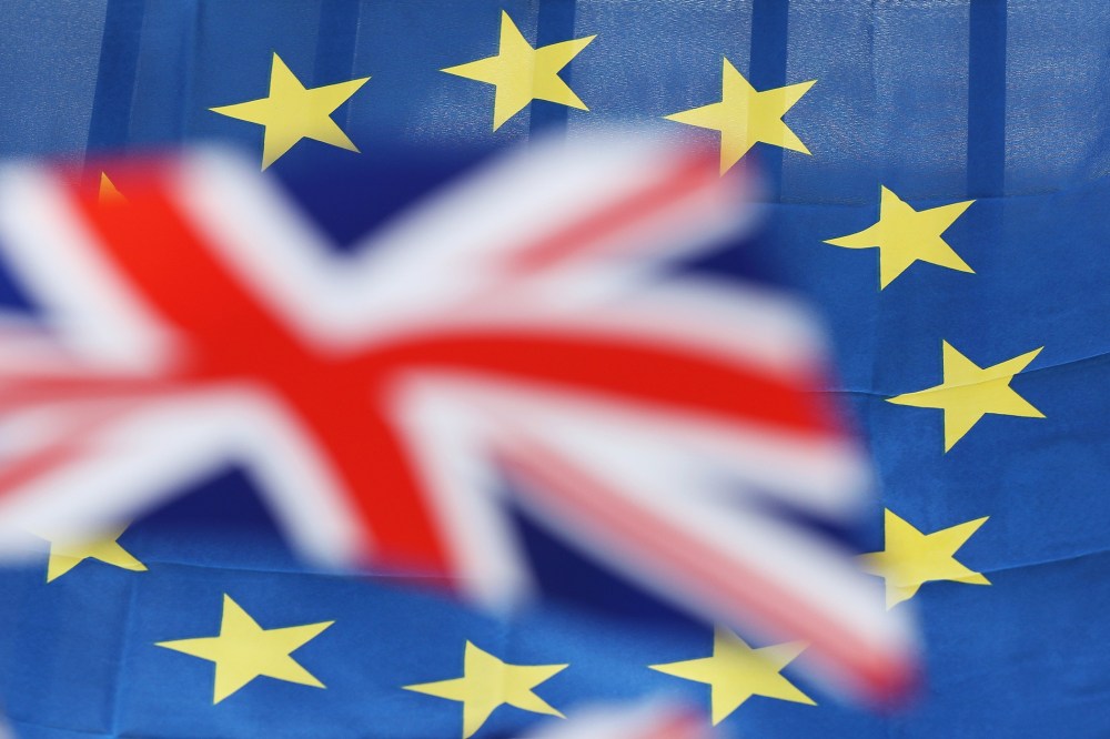 British and European Union flags on June 22, 2016. (Photo by Sean Gallup/Getty)