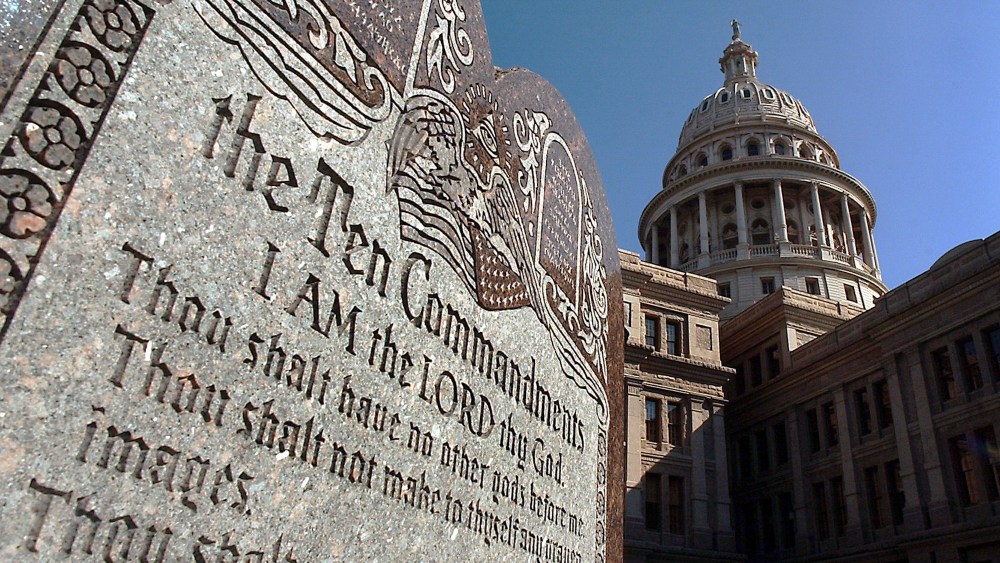 A tablet of the Ten Commandments, which is located on the grounds of the Texas Capitol Building in Austin, Texas, is seen in a Tuesday Oct. 12, 2004 photo.