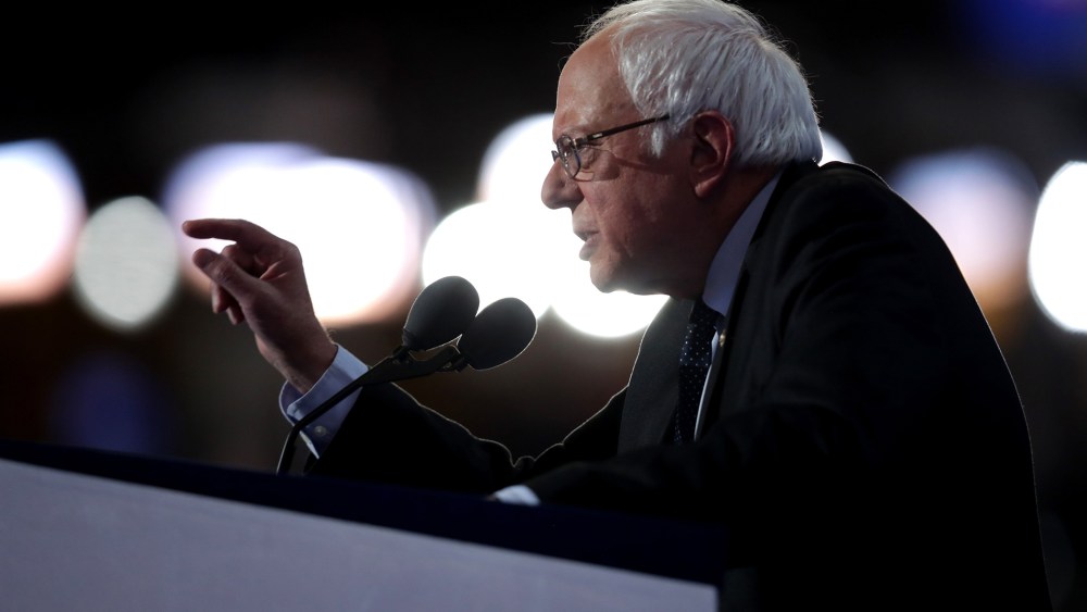 Sen. Bernie Sanders (I-VT) delivers remarks on the first day of the Democratic National Convention at the Wells Fargo Center, July 25, 2016 in Philadelphia, Penn. (Photo by Chip Somodevilla/Getty)