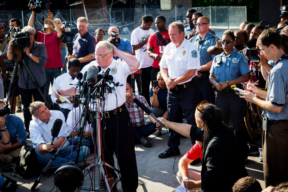Image: Ferguson Police Chief Thomas Jackson announces the name of the officer involved in the shooting of Michael Brown as officer Darren Wilson, in Ferguson, Missouri