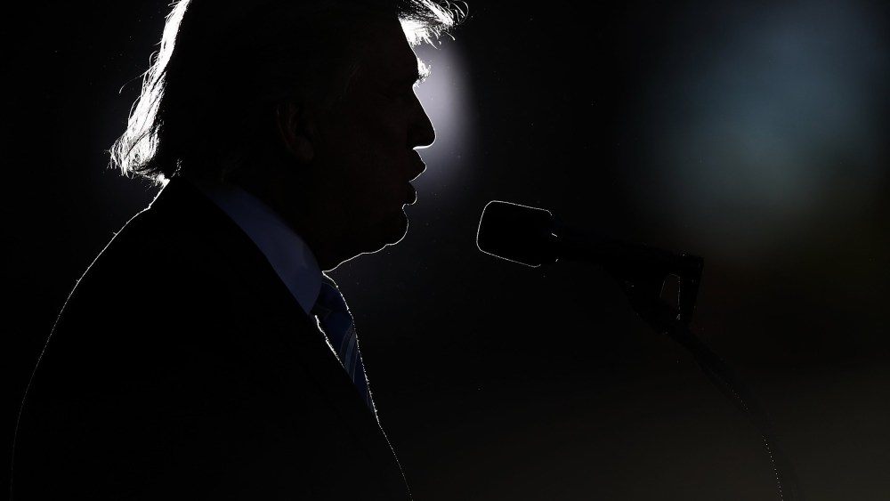 Republican presidential candidate Donald Trump delivers remarks while campaigning at Regent University Oct. 22, 2016 in Virginia Beach, Va. (Photo by Win McNamee/Getty)