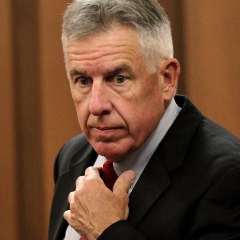 Cuyahoga County Prosecutor Tim McGinty arrives at a the pre-trial hearing in Cleveland, Ohio, July 24, 2013. (Photo by Marvin Fong/The Plain Dealer/Landov)