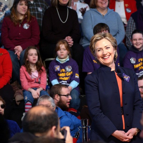 Hillary Clinton attends a town hall meeting at Berlin City Hall on Feb. 10, 2007 in Berlin, N.H.