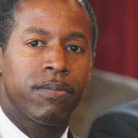 State Democratic Leader Malcolm A. Smith speaks to members of the media in the State Capitol March 12, 2008  in Albany, New York  after New York state Governor Eliot Spitzer announced his resignation. (Photo by Daniel Barry/Getty Images)