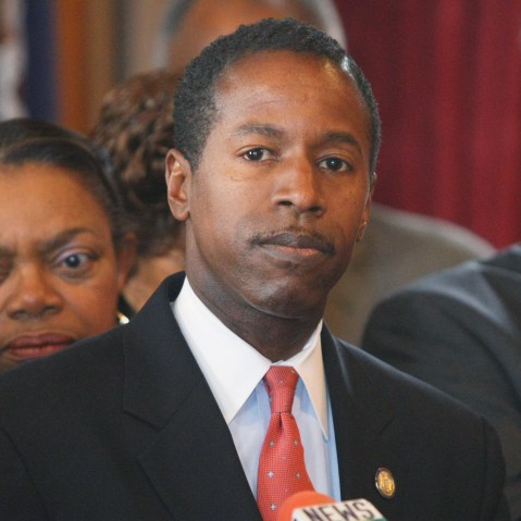 File Photo: State Democratic Leader Malcolm A. Smith speaks to members of the media in the State Capitol March 12, 2008  in Albany, New York., after New York state Governor Eliot Spitzer announced his resignation. (Photo by Daniel Barry/Getty Images,...