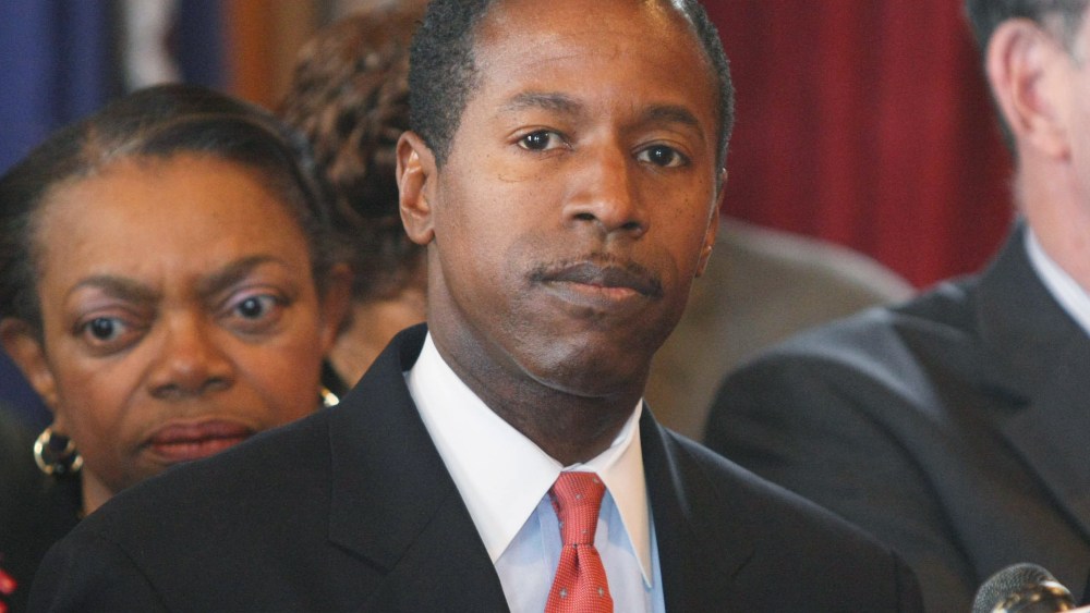 File Photo: State Democratic Leader Malcolm A. Smith speaks to members of the media in the State Capitol March 12, 2008  in Albany, New York., after New York state Governor Eliot Spitzer announced his resignation. (Photo by Daniel Barry/Getty Images,...