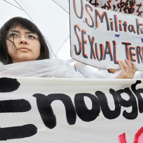 A protest rally against the US military in 2008 (Photo by Toru Yamanaka/AFP/Getty Images)