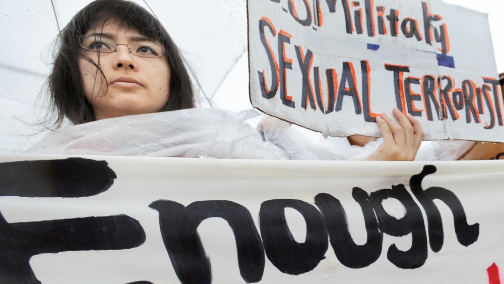 A protest rally against the US military in 2008 (Photo by Toru Yamanaka/AFP/Getty Images)