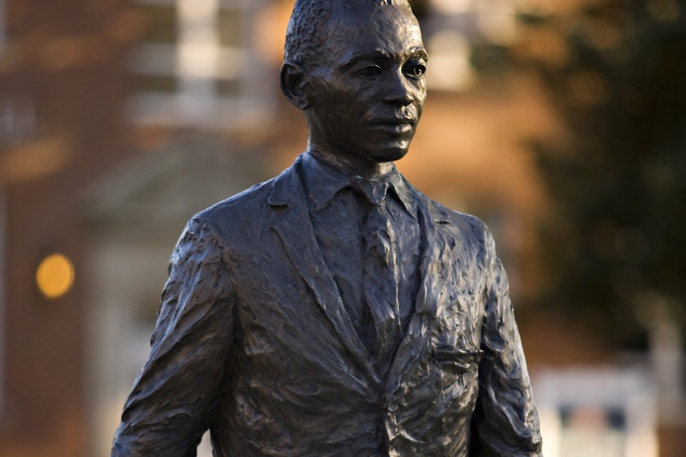 A statue of James H. Meredith is seen on the campus of  the University of Mississippi.