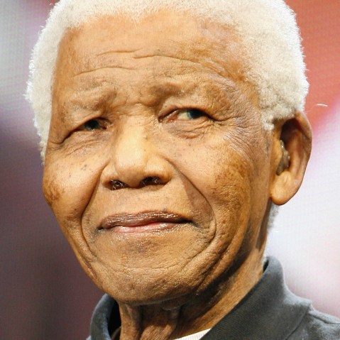 Nelson Mandela onstage during the 46664 Concert In Celebration Of Nelson Mandela's Life held at Hyde Park on June 27, 2008 in London, England.  (Photo by Gareth Davies/Getty Images/File)