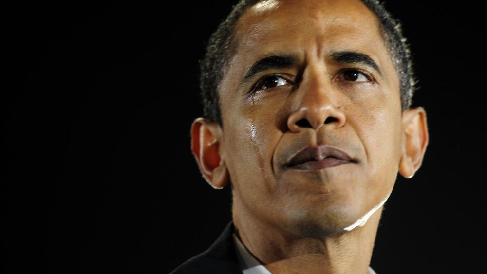 US Democratic presidential candidate Illinois Senator Barack Obama sheds tears while talking about his grandmother Madelyn Dunham who raised him and passed away this morning, during a rally in Charlotte, North Carolina, November 03, 2008.  (Photo by...