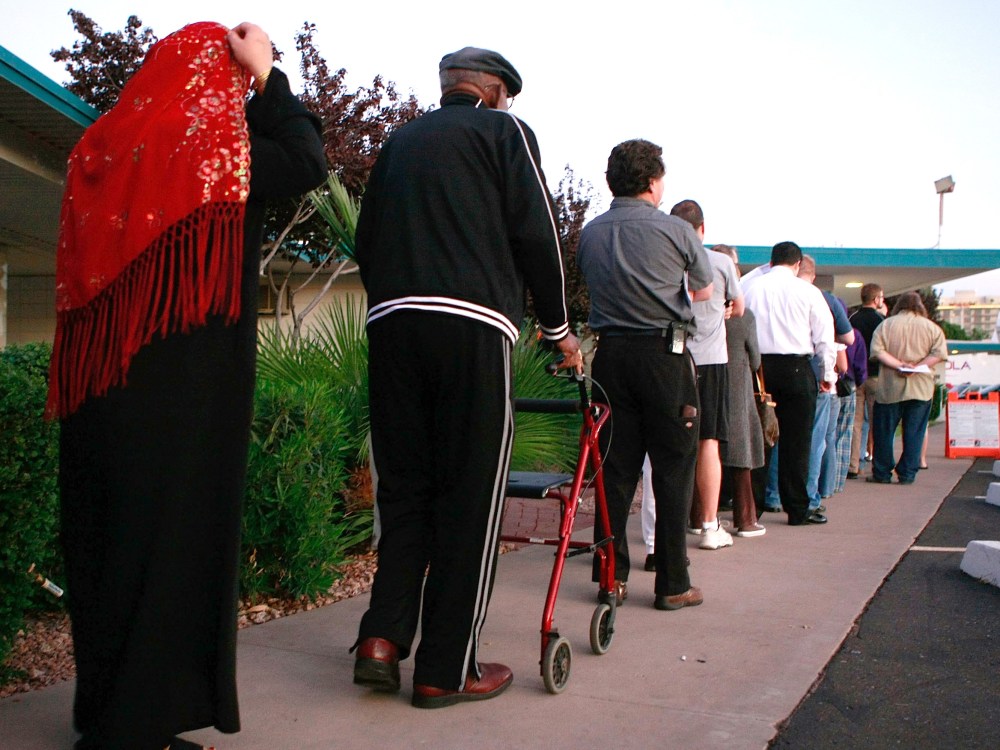 File Photo: People line up to vote at the Albright United Methodist Church November 4, 2008 in Phoenix, Arizona. (Photo by Mark Wilson/Getty Images, File)