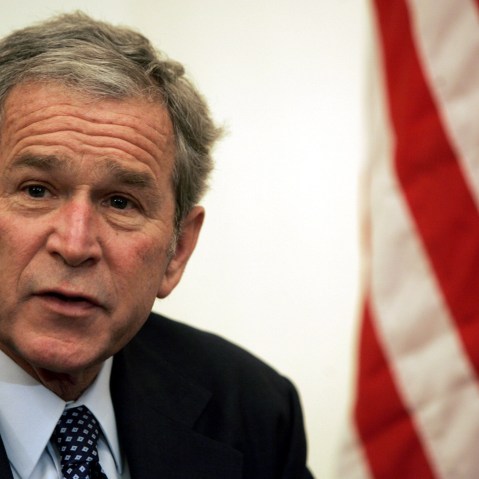 File Photo: U.S. President George W. Bush during his meeting with the Iraqi President Jalal Talabani (not in picture) at Salam Palace December 14, 2008 in Baghdad, Iraq. (Photo by Mohammed Jalil-Pool/Getty Images/File)