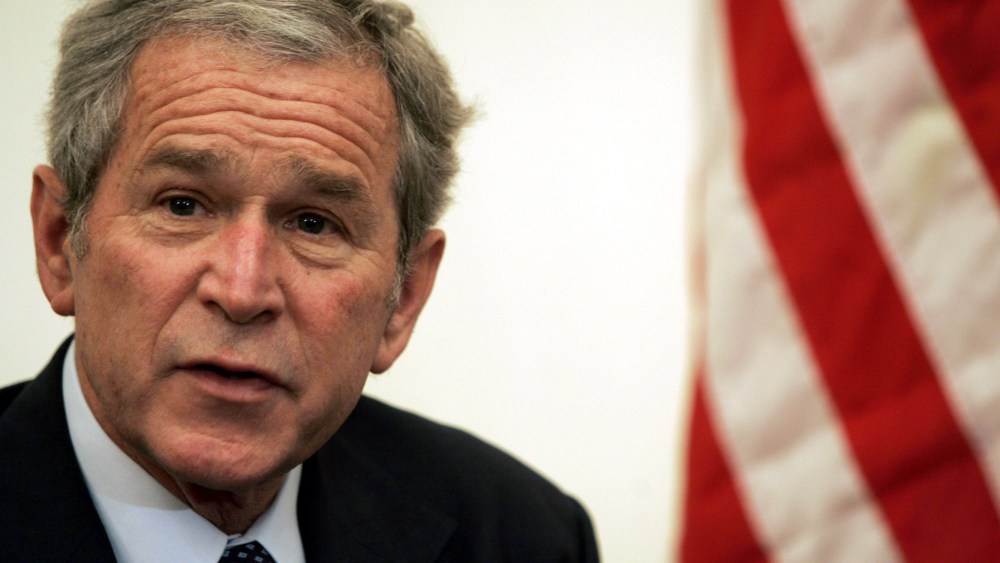 File Photo: U.S. President George W. Bush during his meeting with the Iraqi President Jalal Talabani (not in picture) at Salam Palace December 14, 2008 in Baghdad, Iraq. (Photo by Mohammed Jalil-Pool/Getty Images/File)