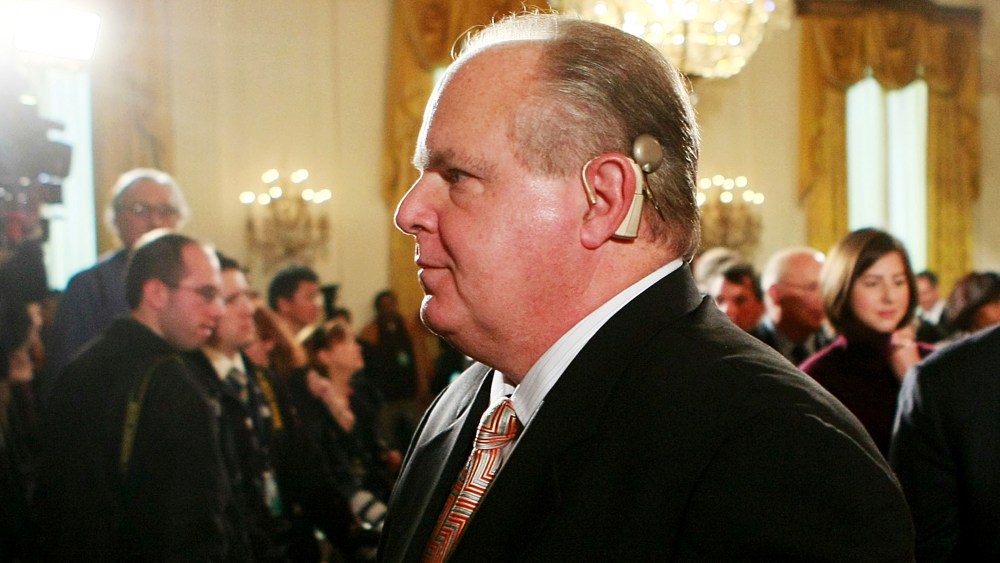 Talk show host Rush Limbaugh attends a Medal of Freedom ceremony at the White House.