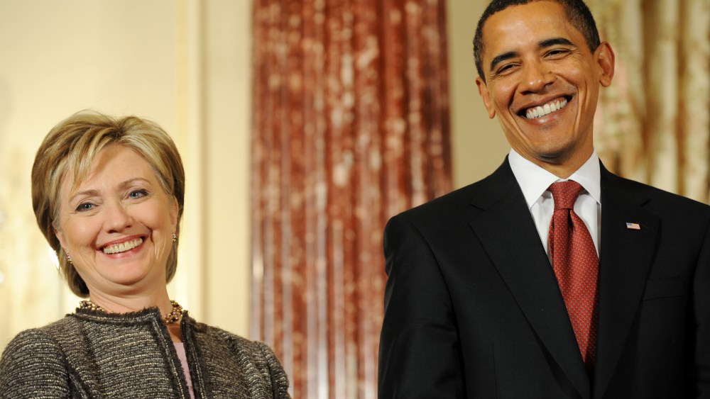 Image: FILE: Obama And Hillary Clinton Joint Interview Airs On 60 Minutes Obama, Biden, Clinton, Holbrooke And Mitchell At The State Department