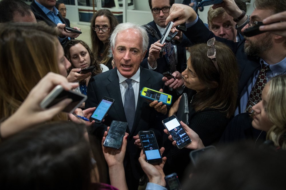 Image: Sen. Bob Corker talks to reporters