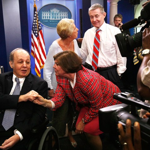 Former Press Secretary Brady Visits White House Briefing Room