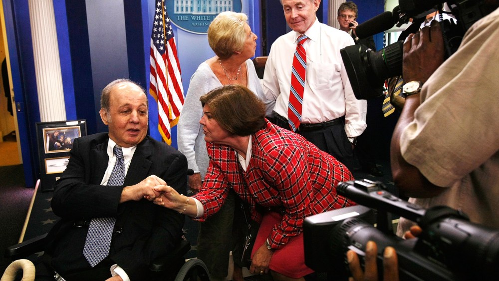 Former Press Secretary Brady Visits White House Briefing Room